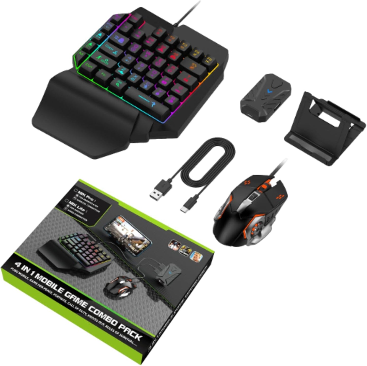 One Hand RGB Gaming Keyboard and Mouse Combo